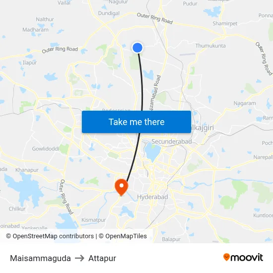 Maisammaguda to Attapur map