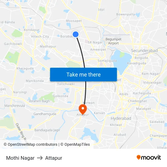 Mothi Nagar to Attapur map