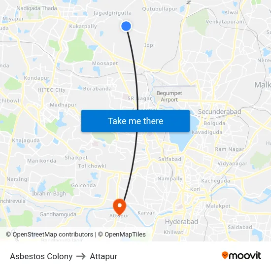 Asbestos Colony to Attapur map