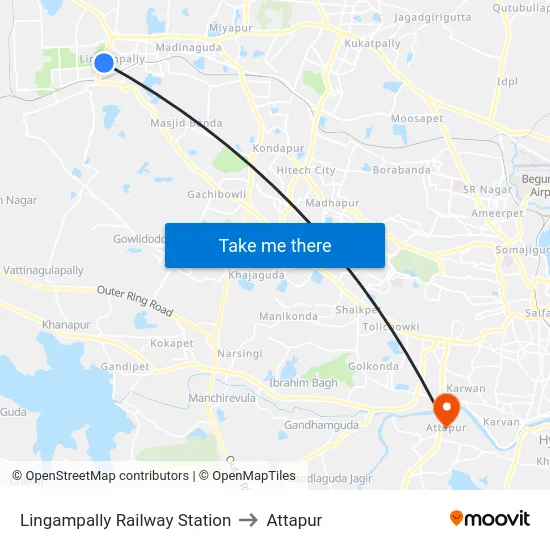 Lingampally Railway Station to Attapur map