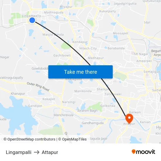 Lingampalli to Attapur map