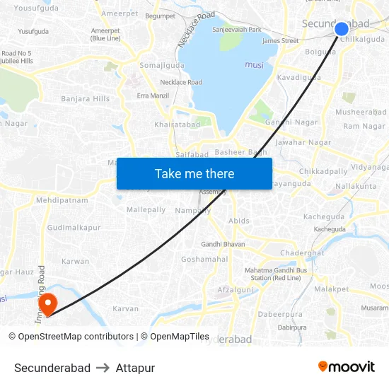 Secunderabad to Attapur map