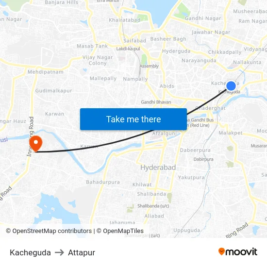 Kacheguda to Attapur map