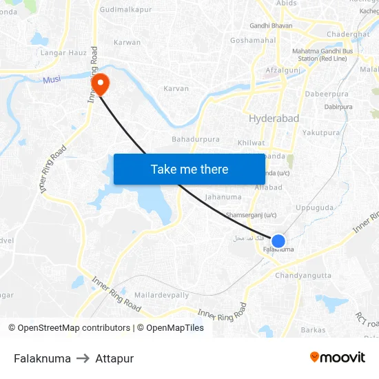 Falaknuma to Attapur map