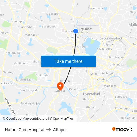 Nature Cure Hospital to Attapur map