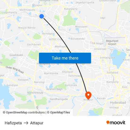 Hafizpeta to Attapur map