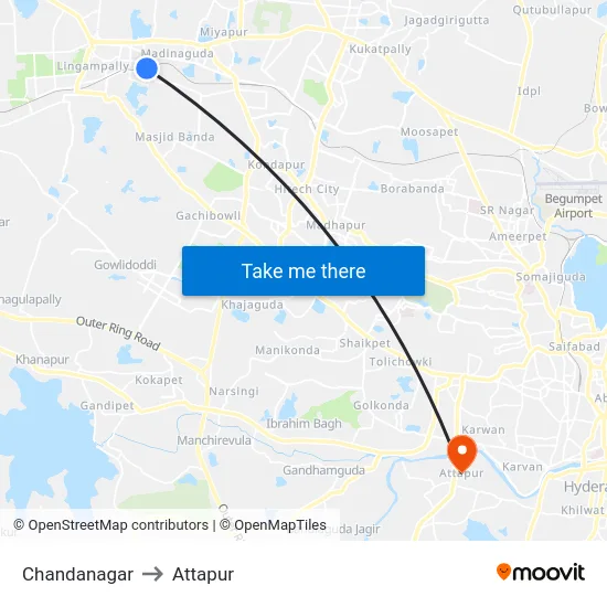 Chandanagar to Attapur map