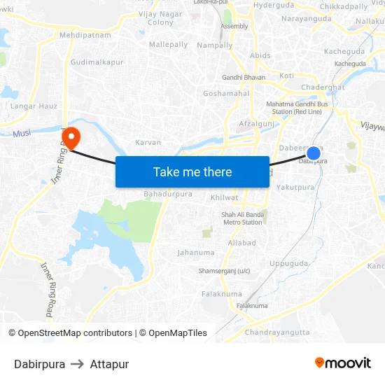 Dabirpura to Attapur map