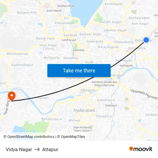 Vidya Nagar to Attapur map
