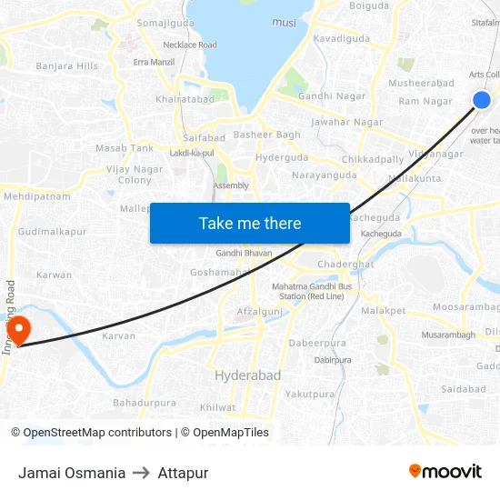 Jamai Osmania to Attapur map
