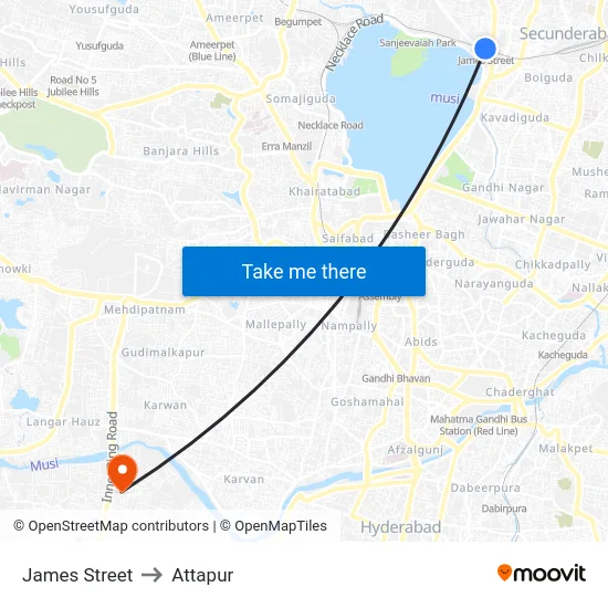 James Street to Attapur map