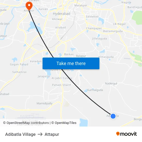 Adibatla Village to Attapur map