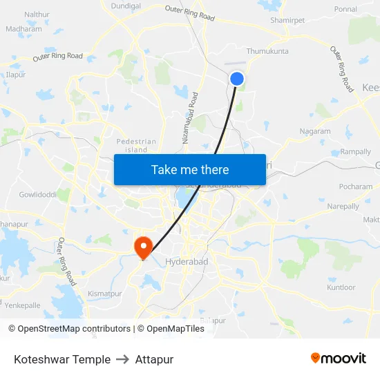 Koteshwar Temple to Attapur map