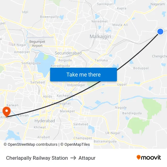 Cherlapally Railway Station to Attapur map