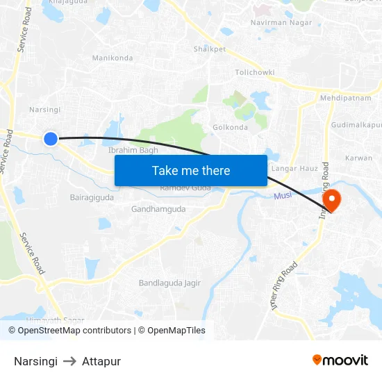 Narsingi to Attapur map