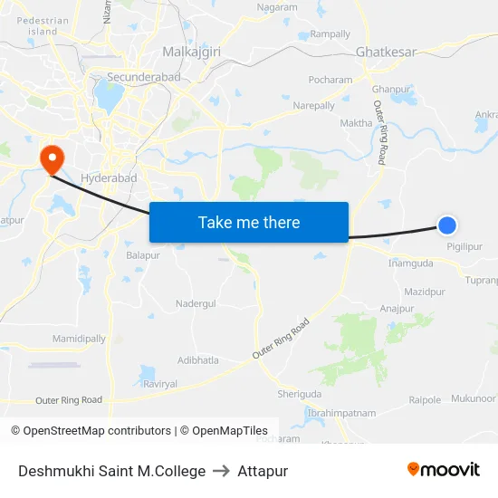 Deshmukhi Saint M.College to Attapur map