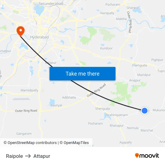Raipole to Attapur map