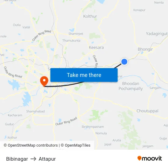 Bibinagar to Attapur map