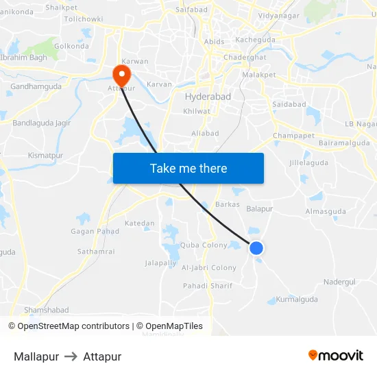 Mallapur to Attapur map