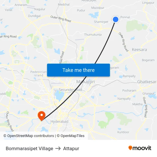 Bommarasipet Village to Attapur map