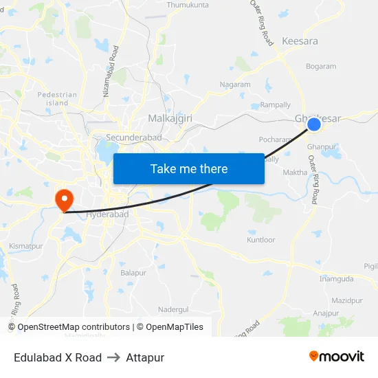 Edulabad X Road to Attapur map