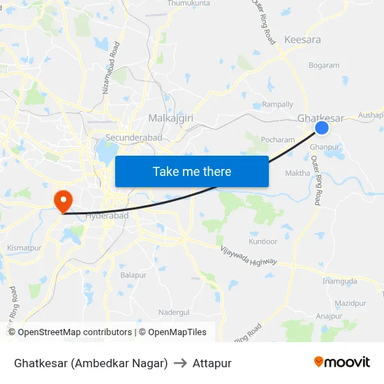 Ghatkesar (Ambedkar Nagar) to Attapur map