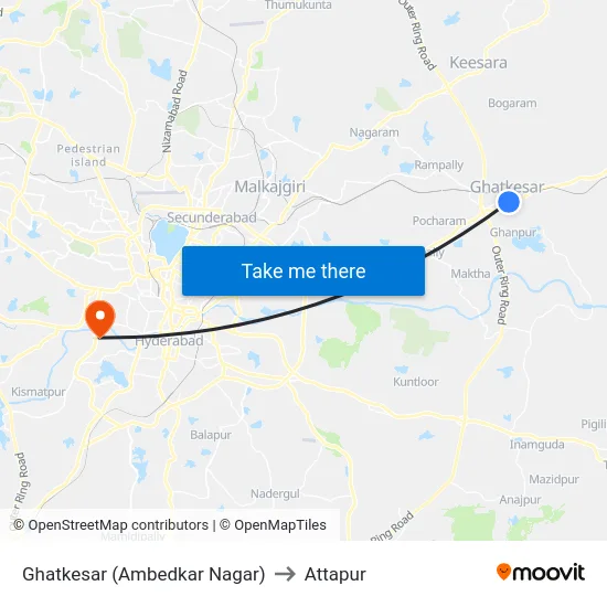 Ghatkesar (Ambedkar Nagar) to Attapur map