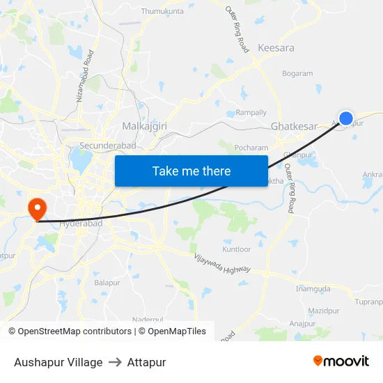 Aushapur Village to Attapur map