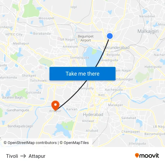 Tivoli to Attapur map