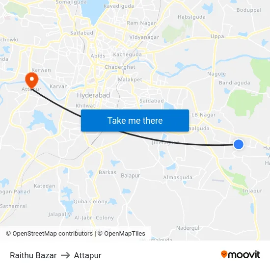 Raithu Bazar to Attapur map