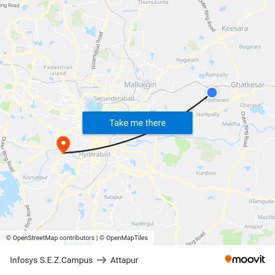 Infosys S.E.Z.Campus to Attapur map