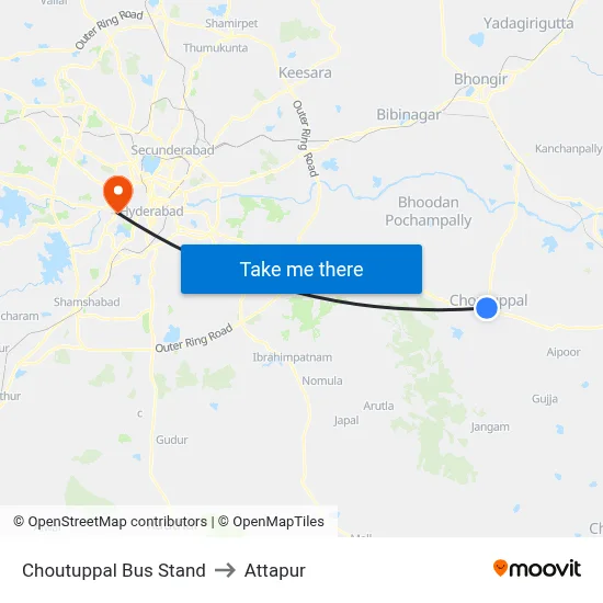 Choutuppal Bus Stand to Attapur map