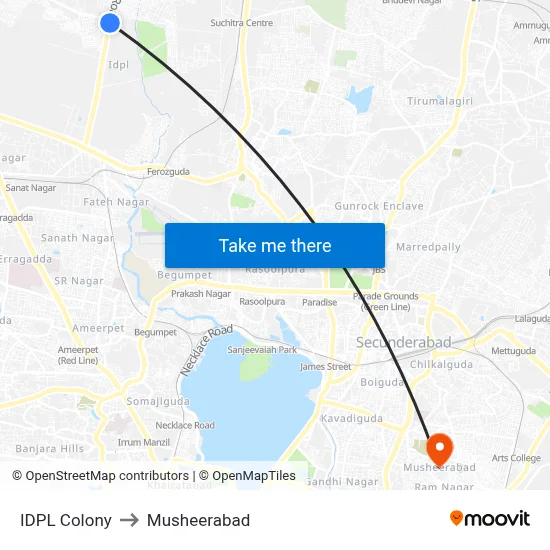 IDPL Colony to Musheerabad map