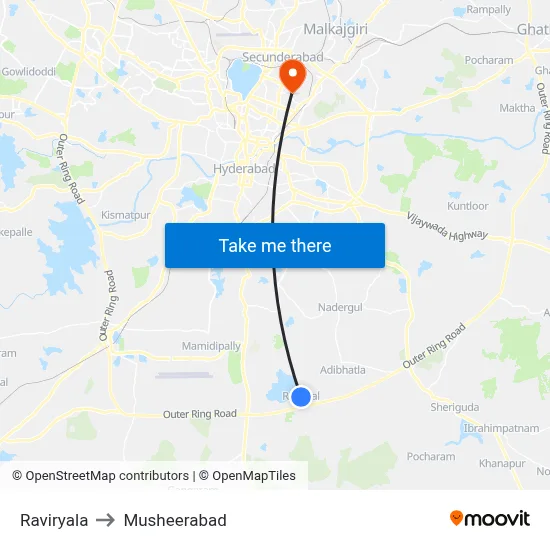 Raviryala to Musheerabad map