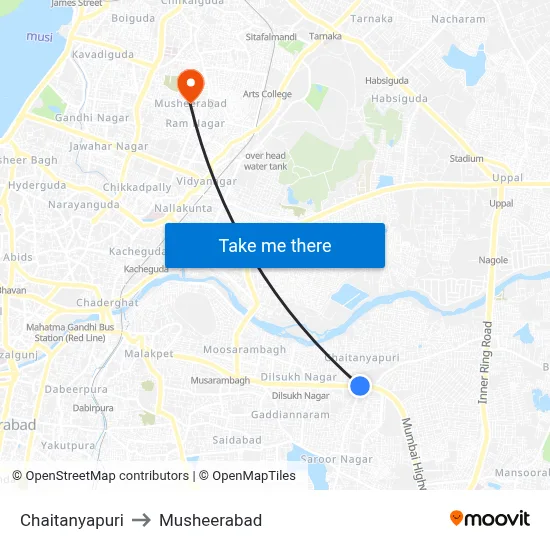 Chaitanyapuri to Musheerabad map