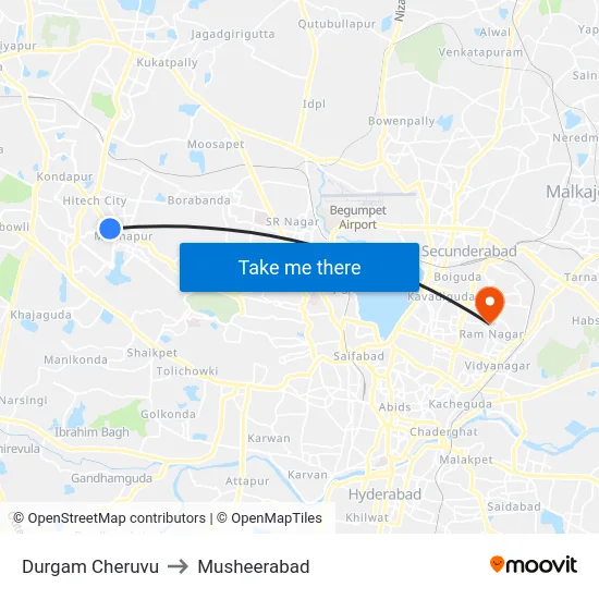 Durgam Cheruvu to Musheerabad map