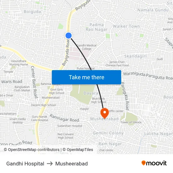 Gandhi Hospital to Musheerabad map