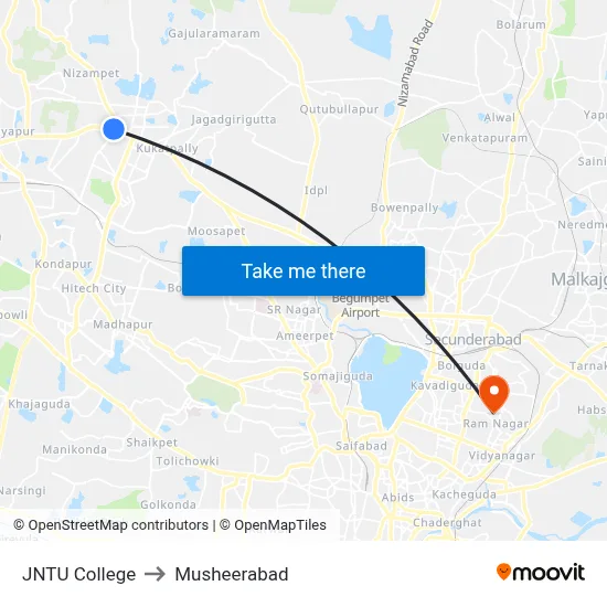 JNTU College to Musheerabad map