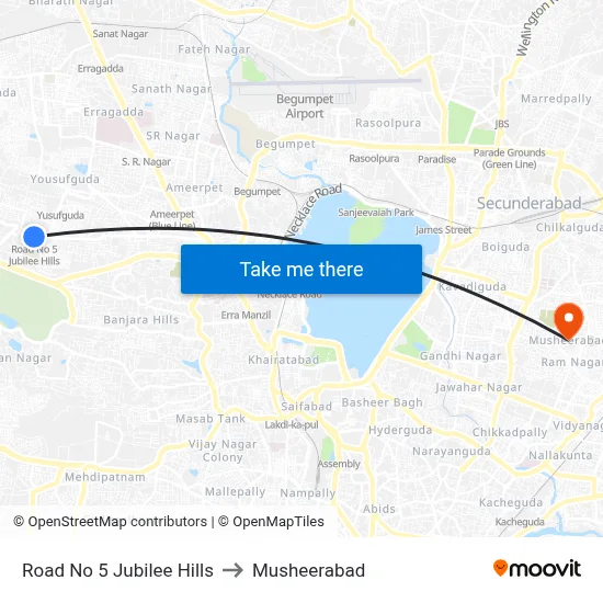 Road No 5 Jubilee Hills to Musheerabad map