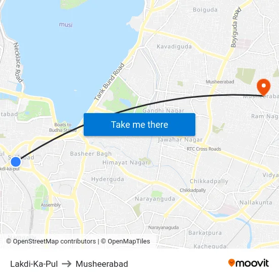 Lakdi-Ka-Pul to Musheerabad map