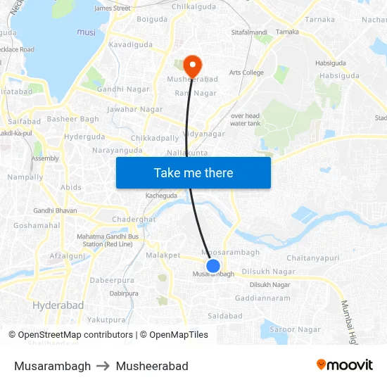 Musarambagh to Musheerabad map