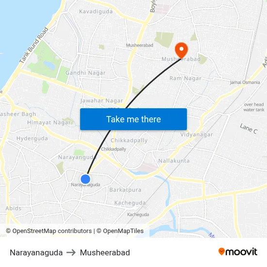 Narayanaguda to Musheerabad map