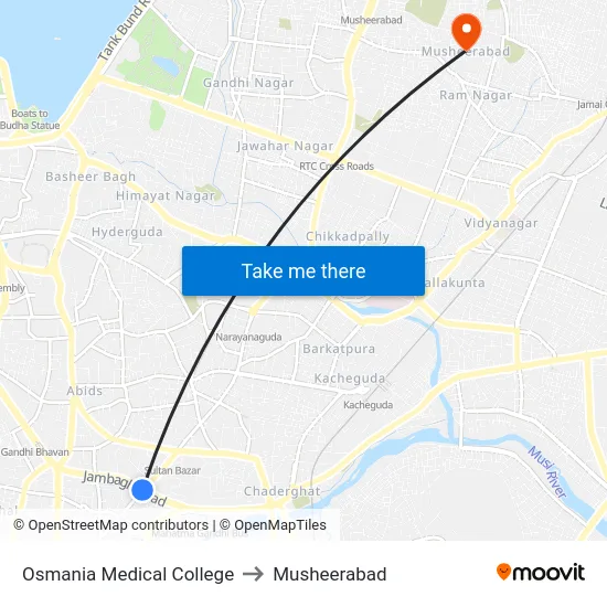 Osmania Medical College to Musheerabad map