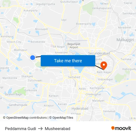 Peddamma Gudi to Musheerabad map