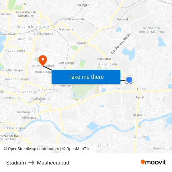 Stadium to Musheerabad map