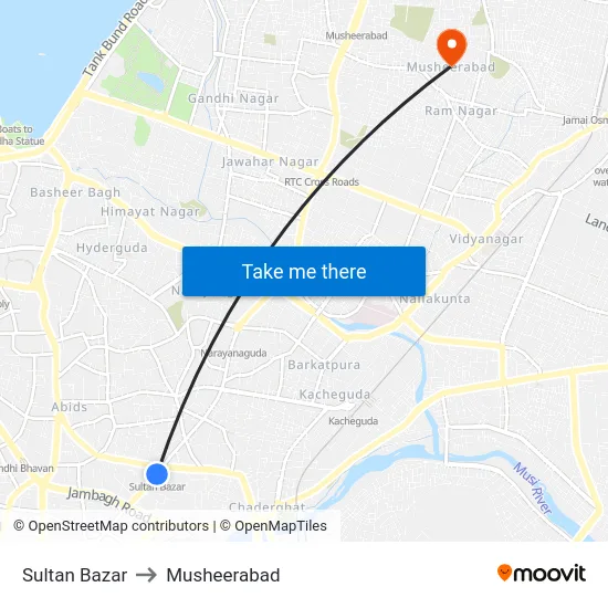 Sultan Bazar to Musheerabad map