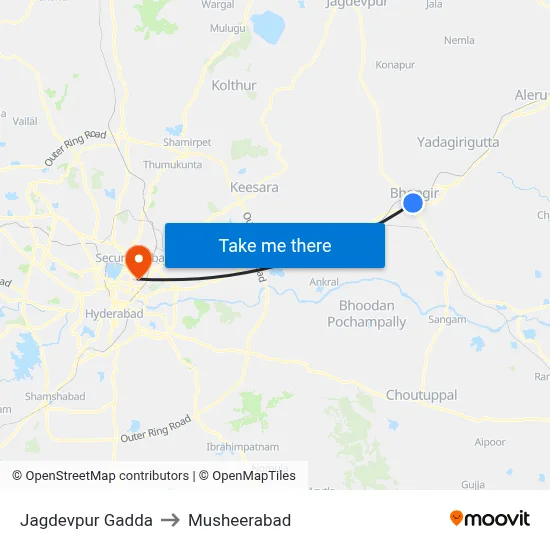 Jagdevpur Gadda to Musheerabad map