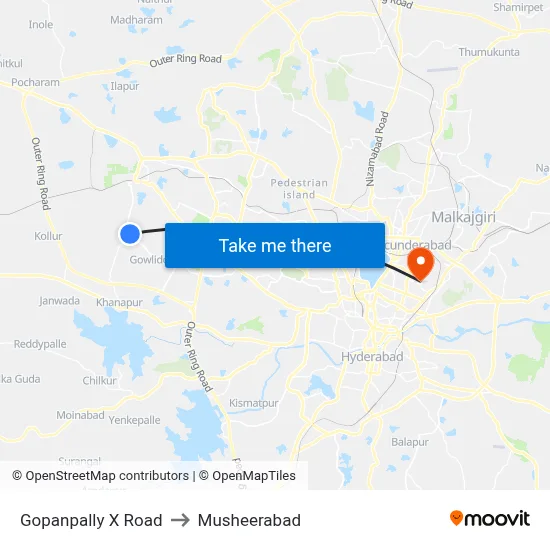 Gopanpally X Road to Musheerabad map