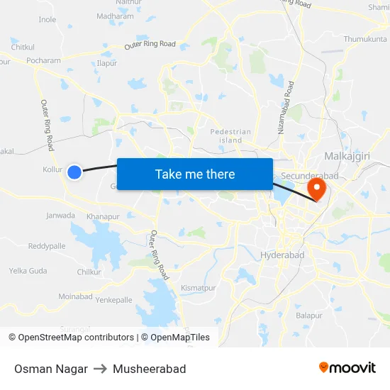 Osman Nagar to Musheerabad map