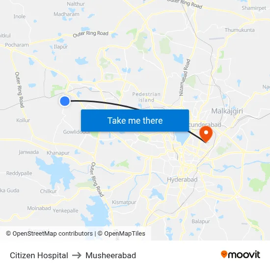 Citizen Hospital to Musheerabad map
